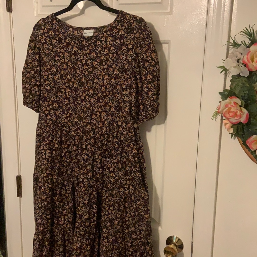 Ava & Viv Floral Tiered Midi Dress w/ Pockets X (14)